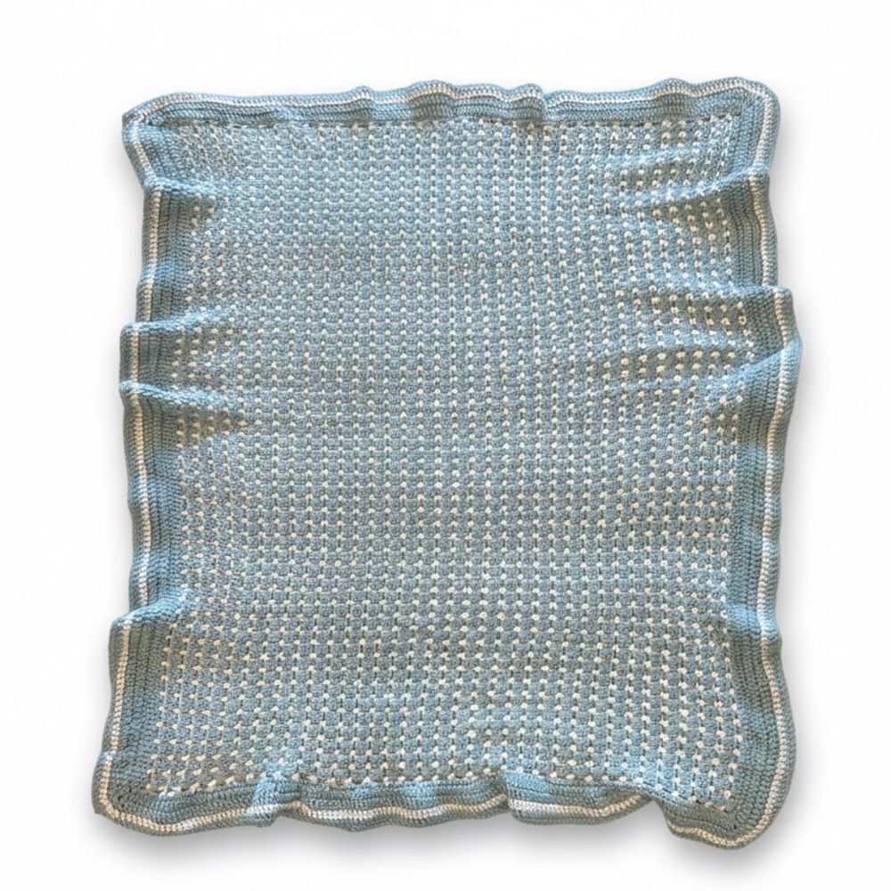 Handmade Blue and White Crochet Baby or Toddler Blanket